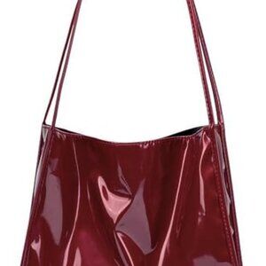 Women Patent Leather Bag Soft Tote Bag Shiny Shoulder Bag Minimal Purse Fashion
